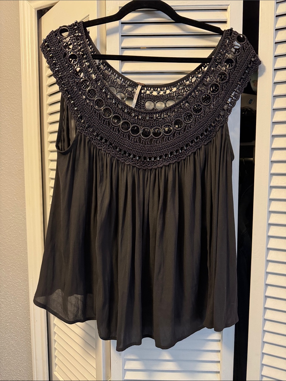Free People Black Crochet/beaded Sleeveless Camisole NWOT